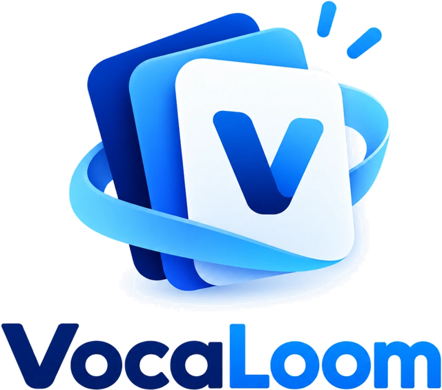 VocaLoom logo: five cards and a stylised V